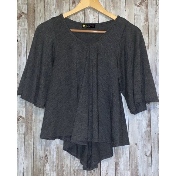 Women's Luna Tiks Gray Shirt Top Size Small High / Low Hem Pleated Lagenlook - Picture 1 of 8